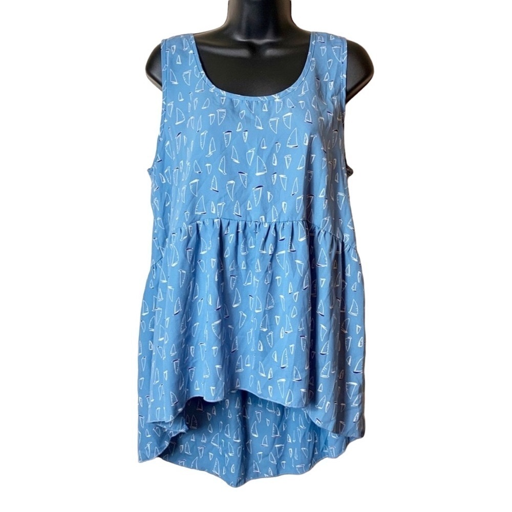 Sweet Claire Sailboat Sleeveless Blouse Size Large Blue